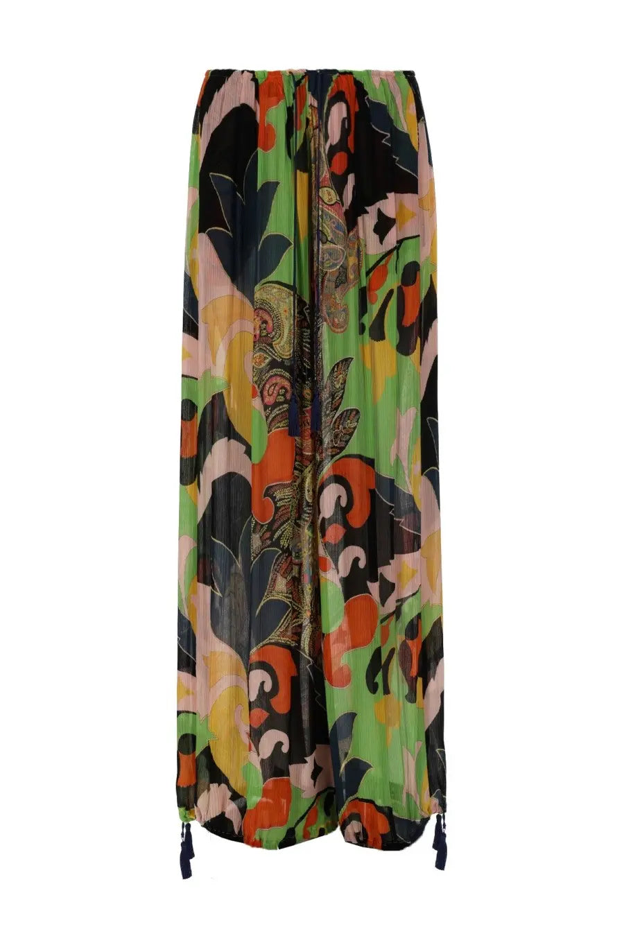 Etro women’s pantalone multicolor vibrant flowing maxi skirt with bold abstract floral print on sheer chiffon fabric