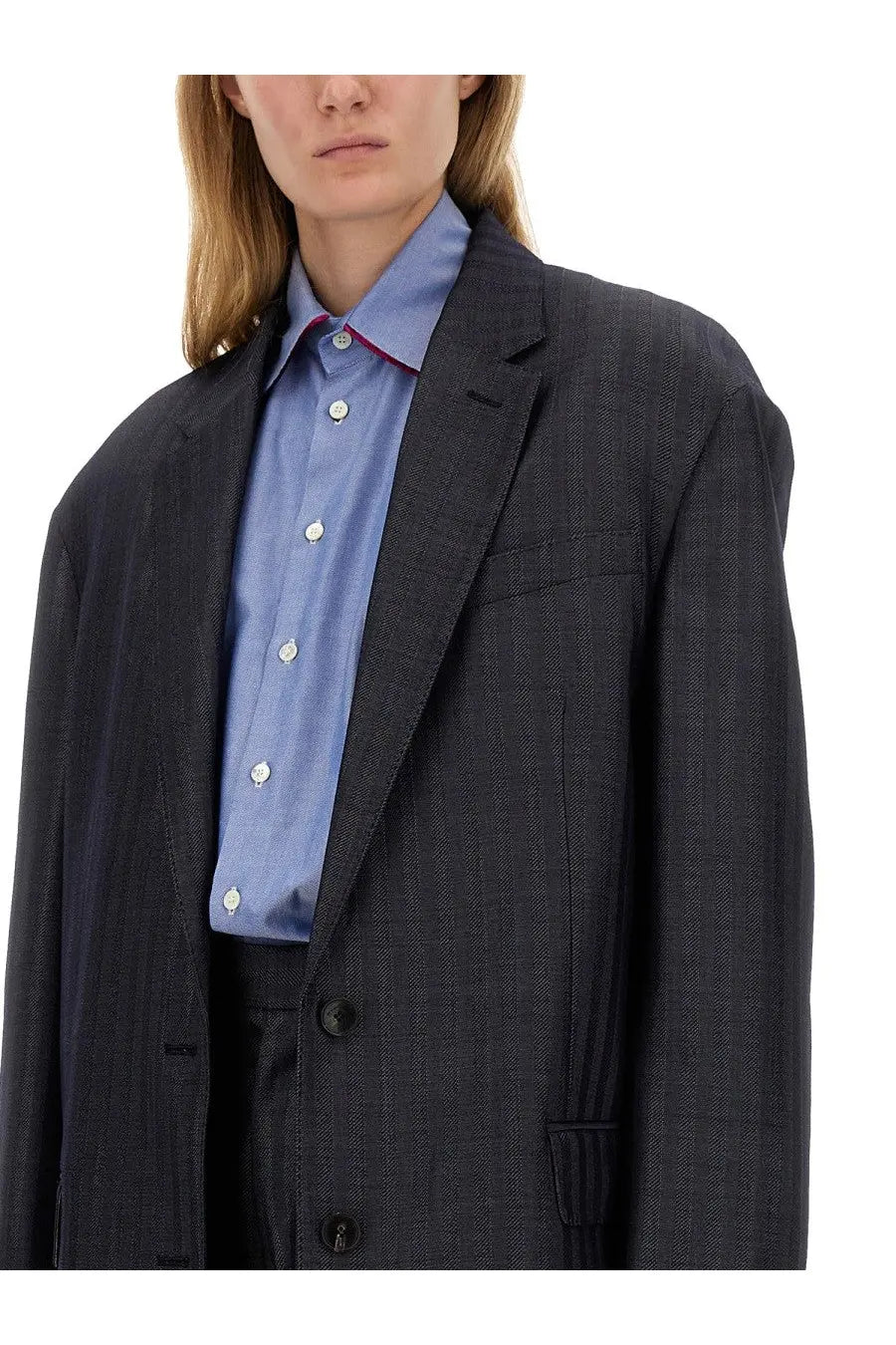 Etro women’s grey dark gray herringbone wool blazer with notched lapels and single-breasted design