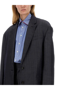 Etro women’s grey dark gray herringbone wool blazer with notched lapels and single-breasted design