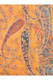 Etro women’s multicolor printed scarf featuring vibrant orange paisley with teal red and gold floral patterns