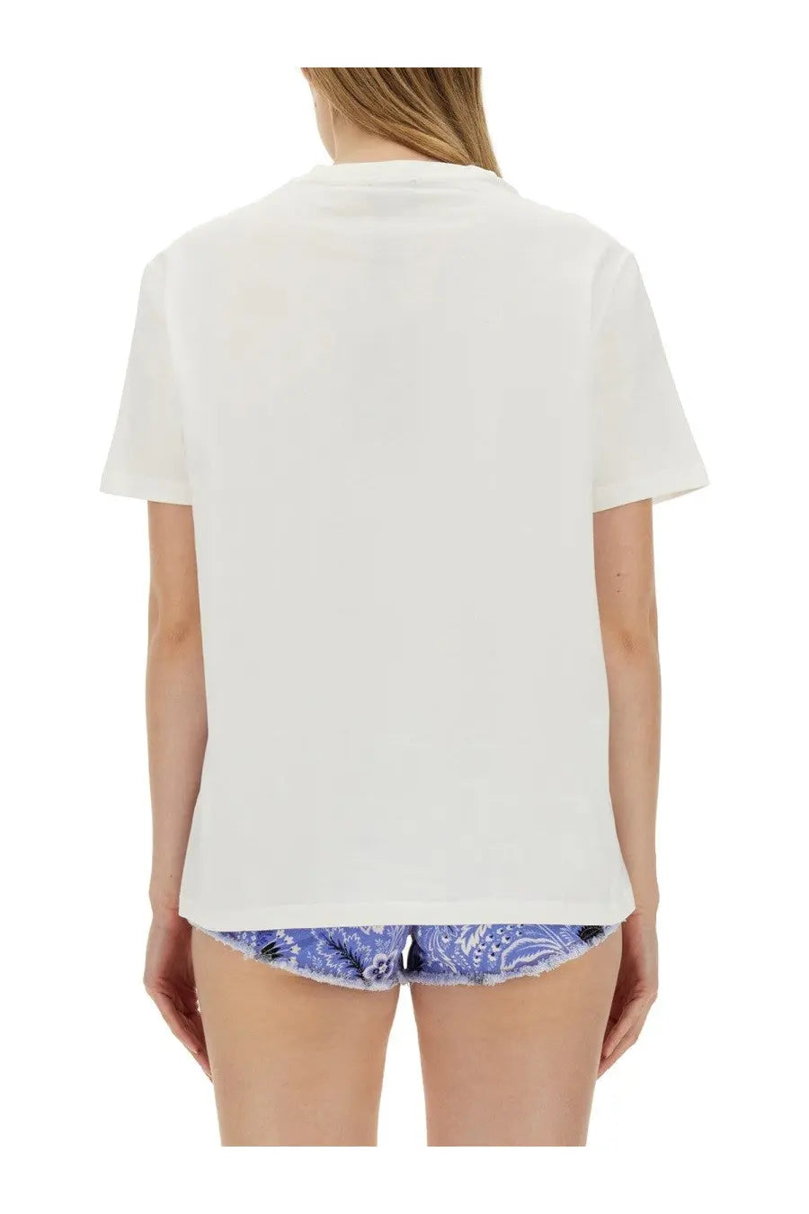 White short-sleeved cotton t-shirt with crew neck from etro women featuring a multicolor design