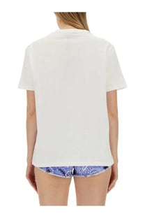 White short-sleeved cotton t-shirt with crew neck from etro women featuring a multicolor design