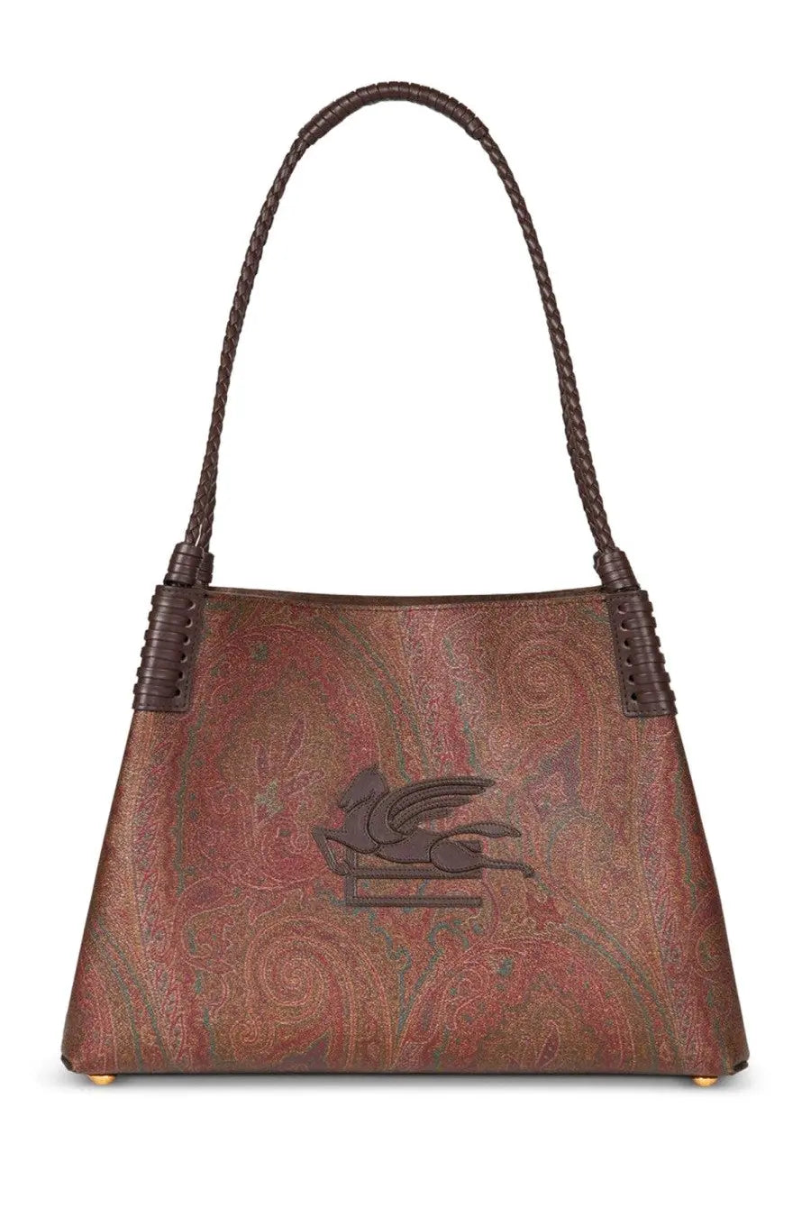 ETRO womens Libra medium multicolor paisley leather bag with braided handles