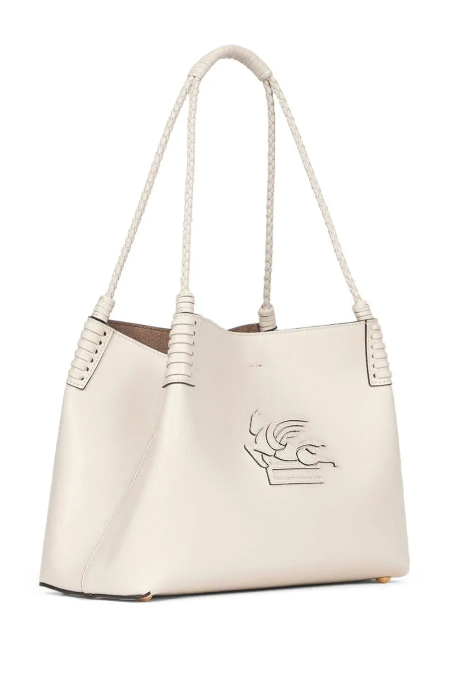 ETRO Women’s Libra Medium White leather tote with braided handles and bird emblem