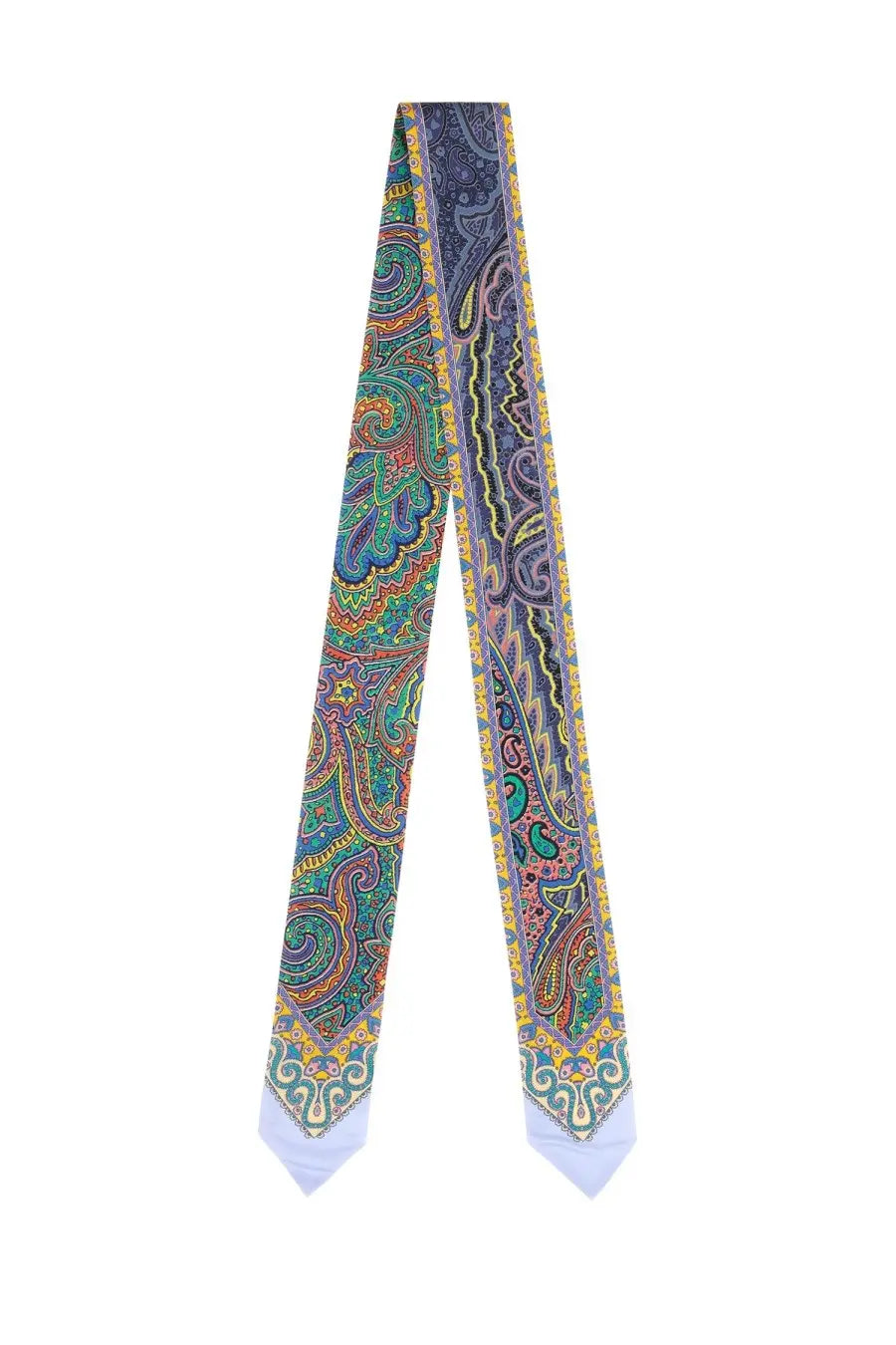 A vibrant paisley-patterned silk maxi scarf in teal gold and purple by ETRO women’s silk paisleyna multicolor