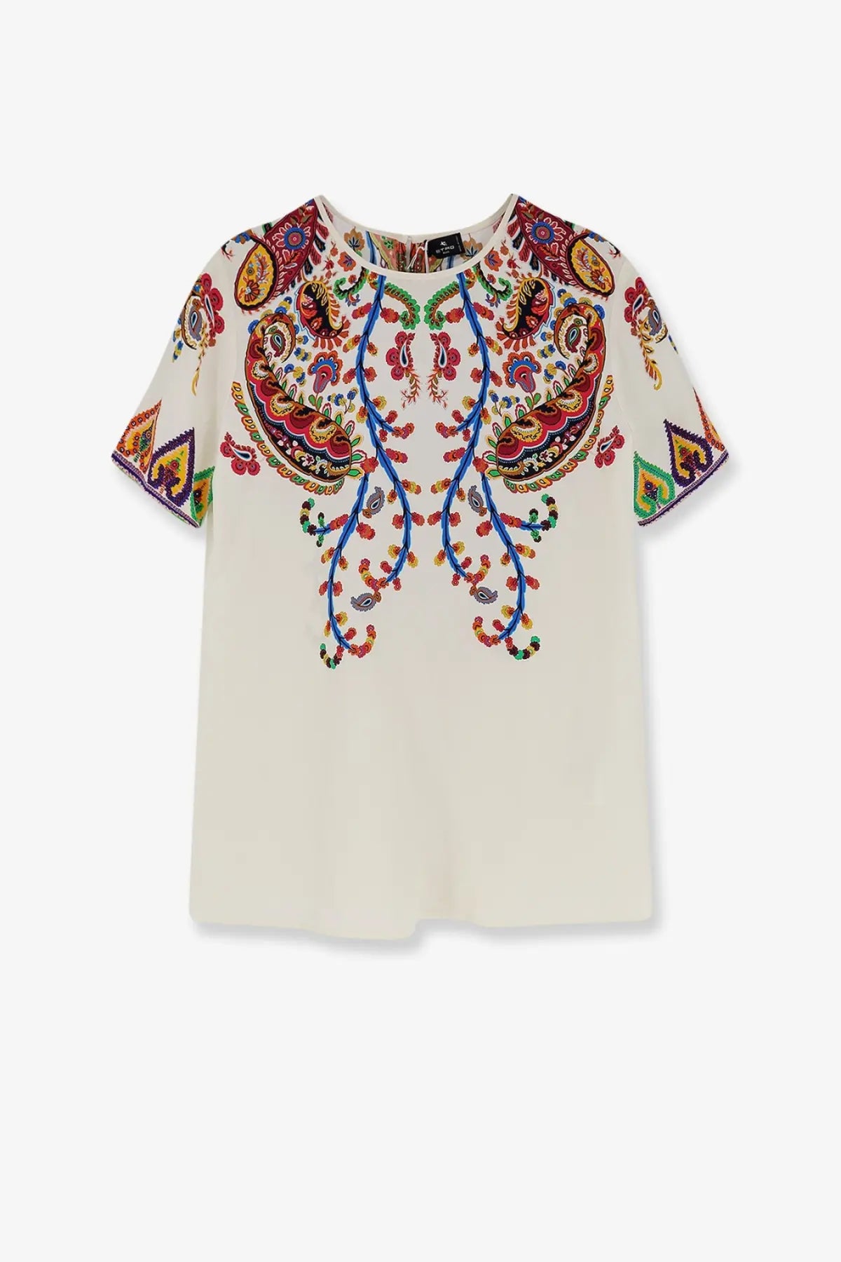 Etro womens silk top gold cream blouse with paisley embroidery