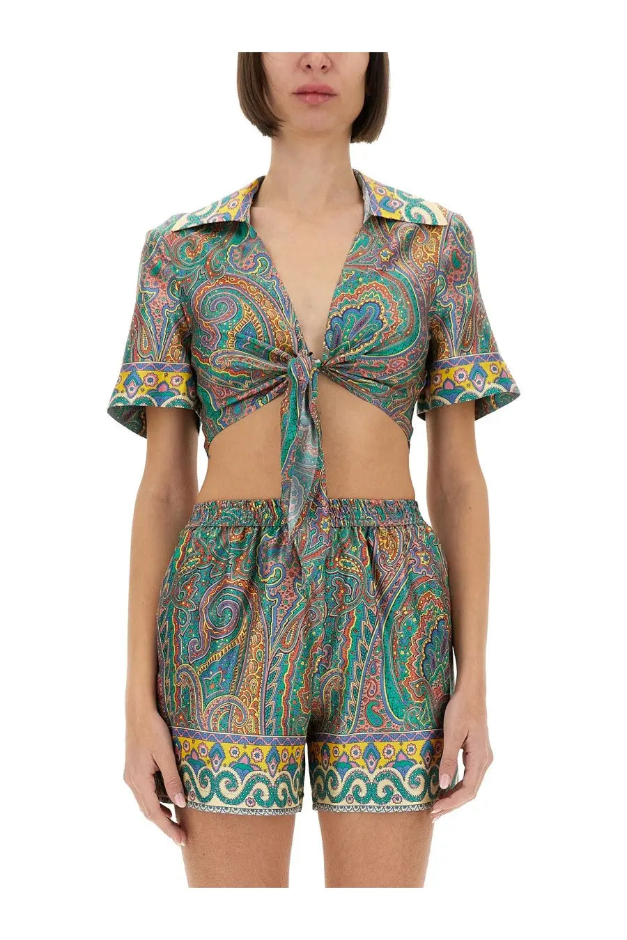 Etro womens silk multicolor paisley cropped top front view