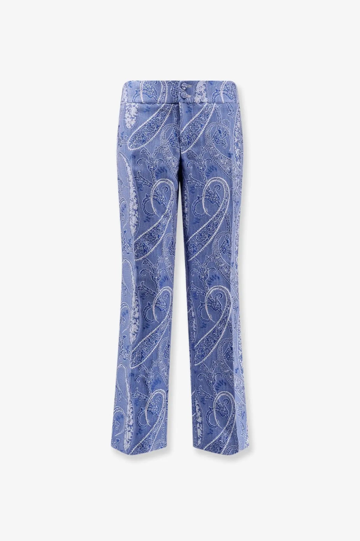 Etro womens blue paisley wide-leg trousers with textured weave