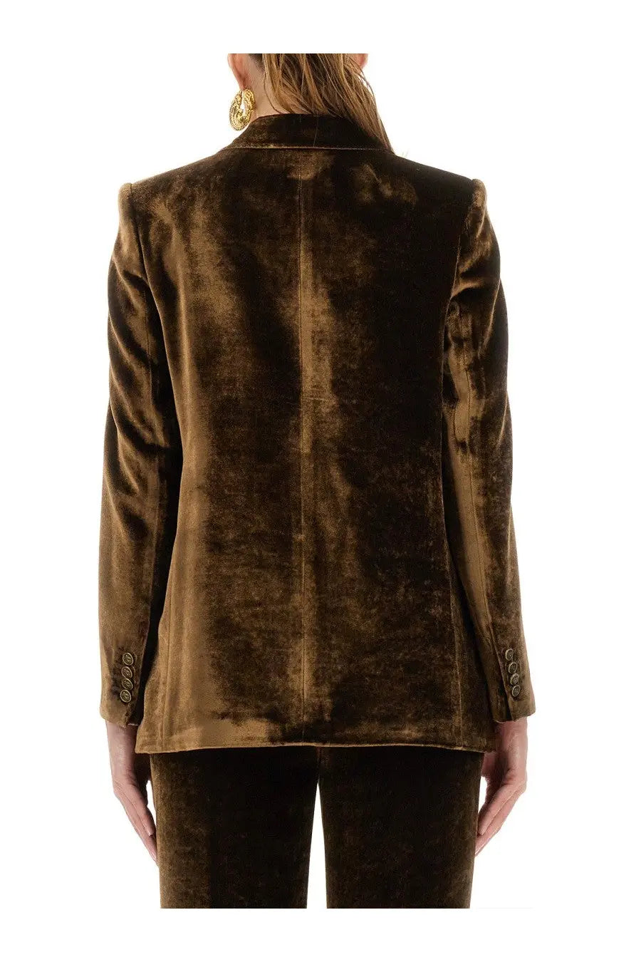 Etro women’s brown velvet blazer with rich texture classic tailored fit and matching buttons front view