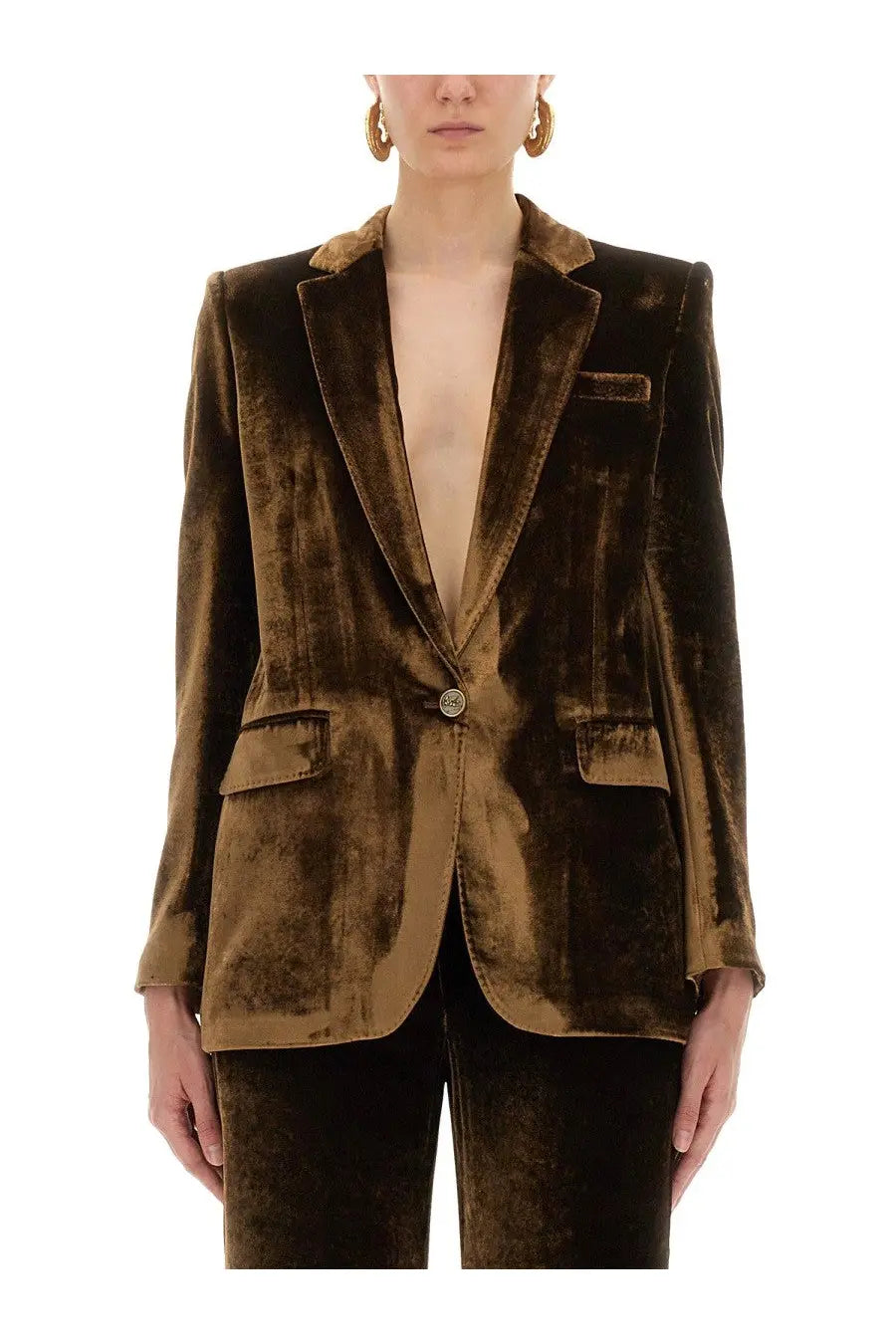 Etro womens brown velvet blazer with light collar and buttons