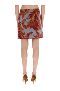 Etro women’s wallet skirt multicolor fitted mini skirt in vibrant orange and gray damask smooth fabric with flowing design