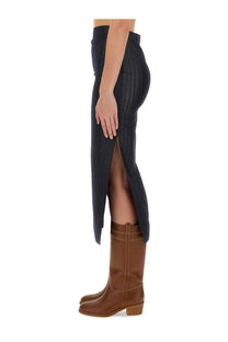 Black high-waisted wool blend pencil skirt by ETRO with a side slit and vertical ribbed texture