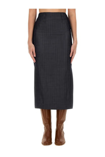 Etro women’s wool blend pencil skirt grey in dark gray with high waist midi length and subtle textured weave
