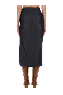 Etro women’s grey wool blend pencil skirt with high waistband and subtle textured pattern in black pleated midi style