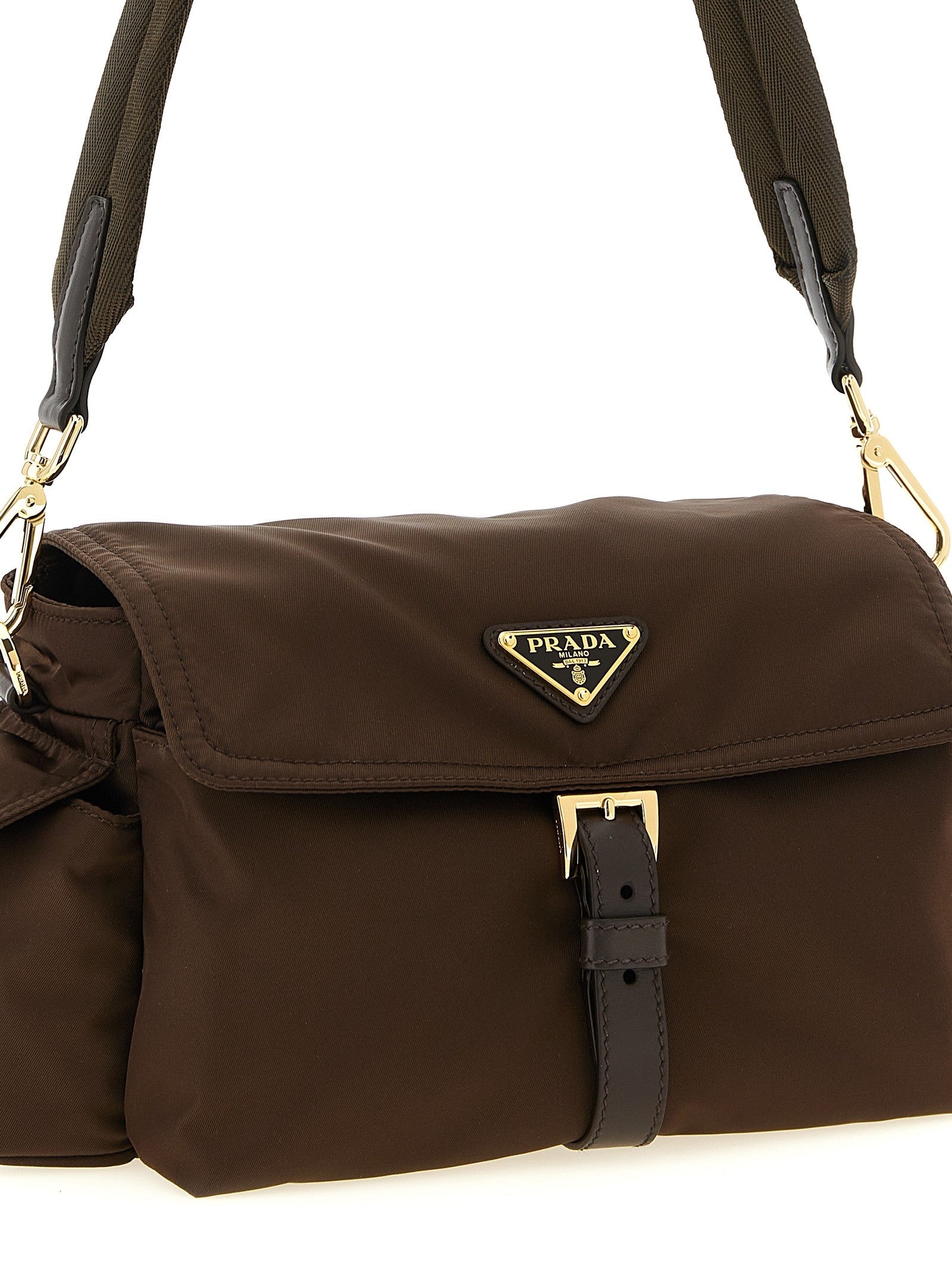 PRADA Explore Con Pattina Shoulder Bag Brown