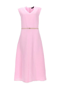 Fabiana Filippi women’s abito midi soft pink sleeveless viscose dress with v-neckline and beige waist belt