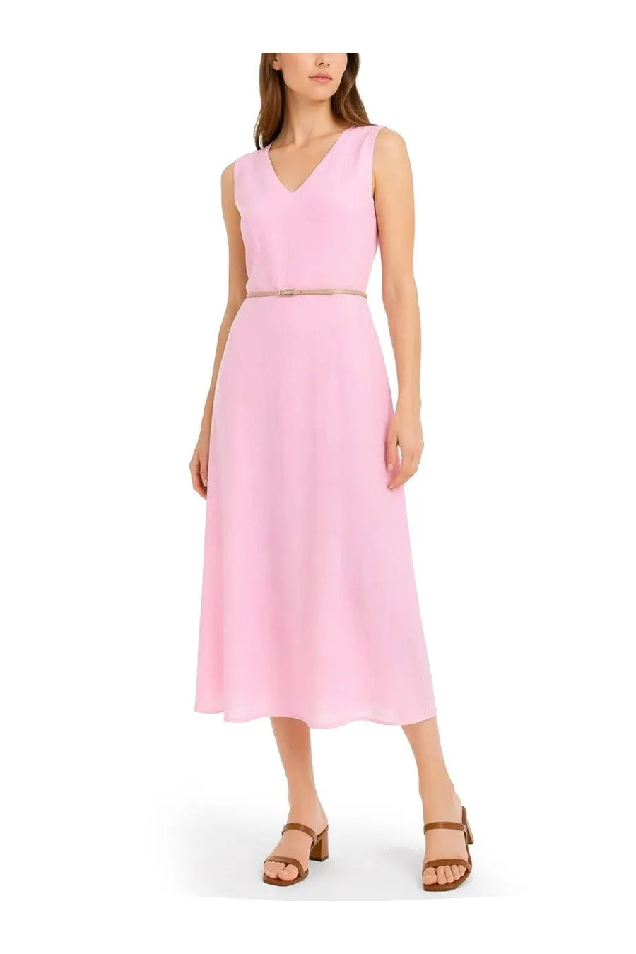 Fabiana Filippi women’s soft pink sleeveless v-neck midi dress in viscose with a matching belt