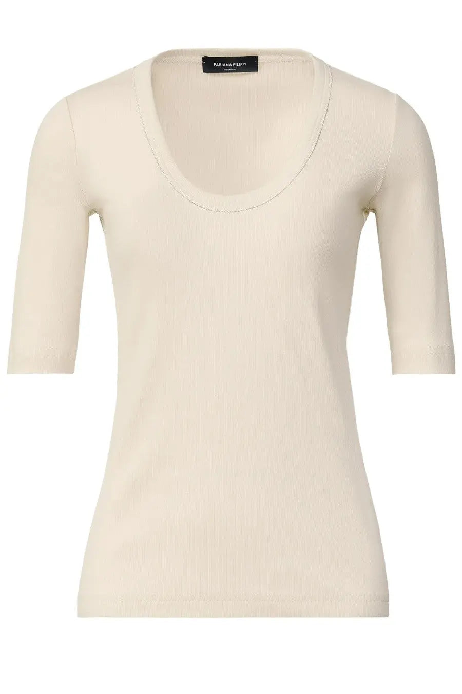 Fabiana Filippi women’s cream-colored cotton shirt with three-quarter sleeves soft stretchy fabric rounded neckline