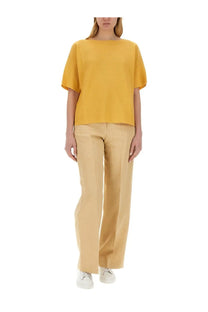 Fabiana Filippi women’s cotton top in mustard yellow with short sleeves relaxed fit and rounded neckline