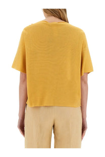 Fabiana Filippi women’s mustard-yellow ribbed cotton top with short sleeves and relaxed fit