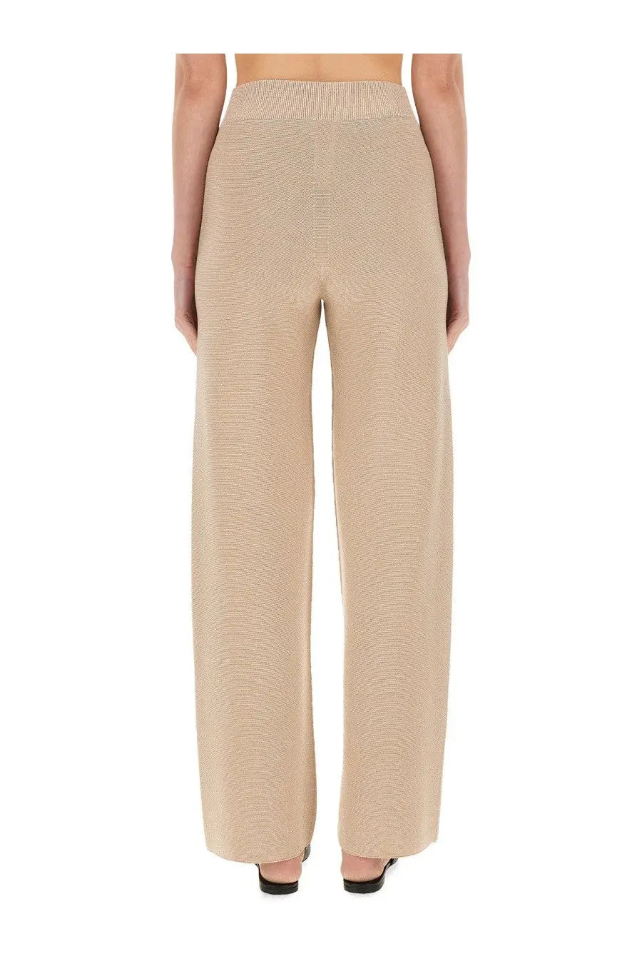 Fabiana Filippi women’s beige wide-leg pants with ribbed organic cotton and lurex high waistband texture