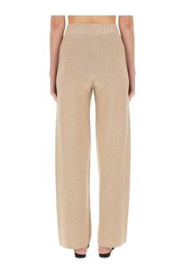Fabiana Filippi women’s beige wide-leg pants with ribbed organic cotton and lurex high waistband texture