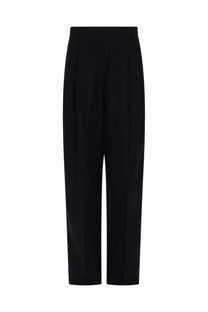 Black high-waisted Fabiana Filippi trousers with sleek straight-leg cut and subtle pleats in misto lino blue