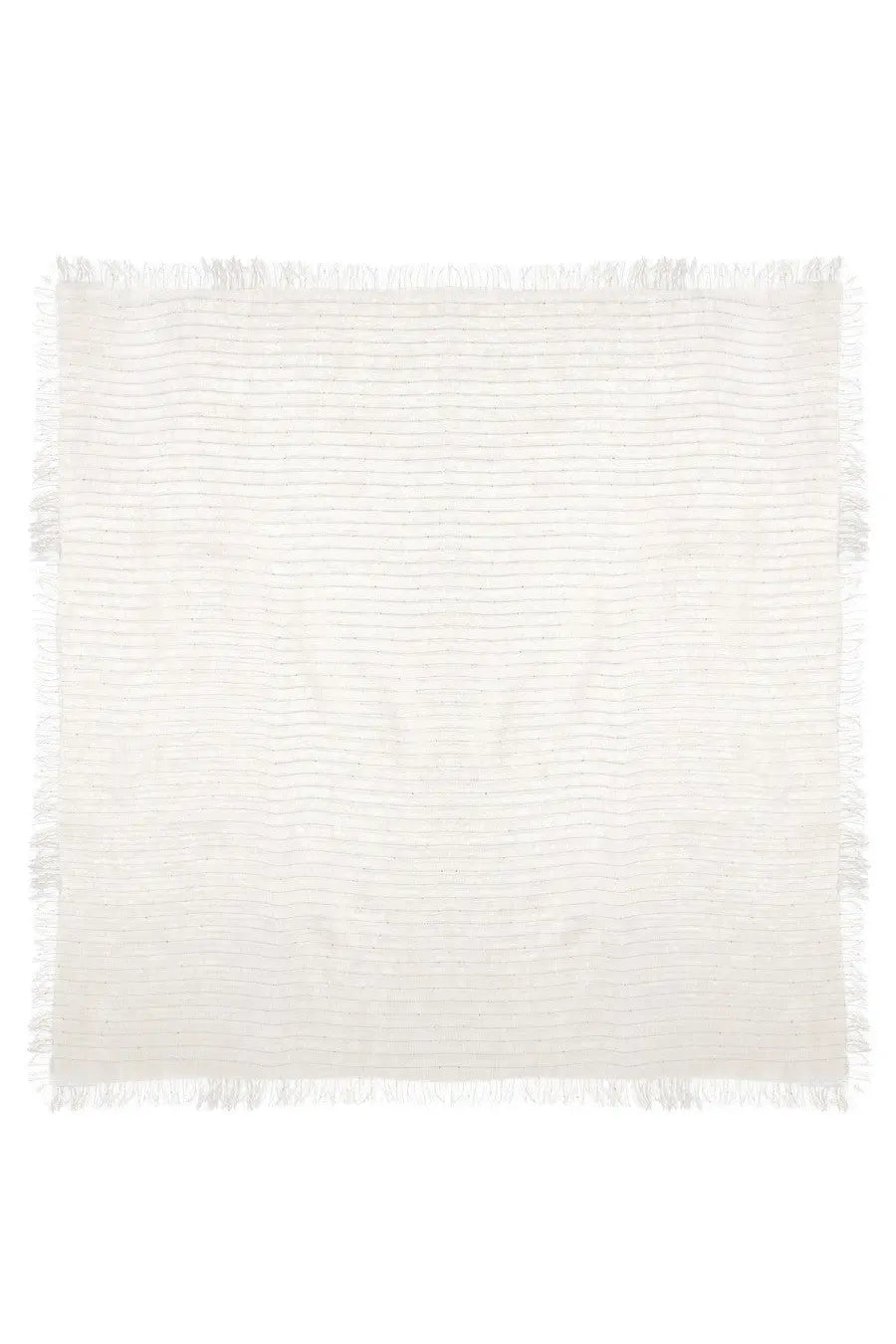 Off-white woven throw blanket with subtle horizontal ribbing and fringed edges from Fabiana Filippi women’s sequined stole white collection