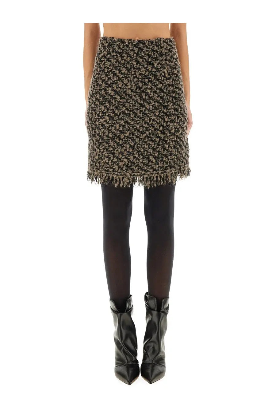 Fabiana Filippi women’s tweed mini skirt in brown and black with textured fabric and frayed hem detail