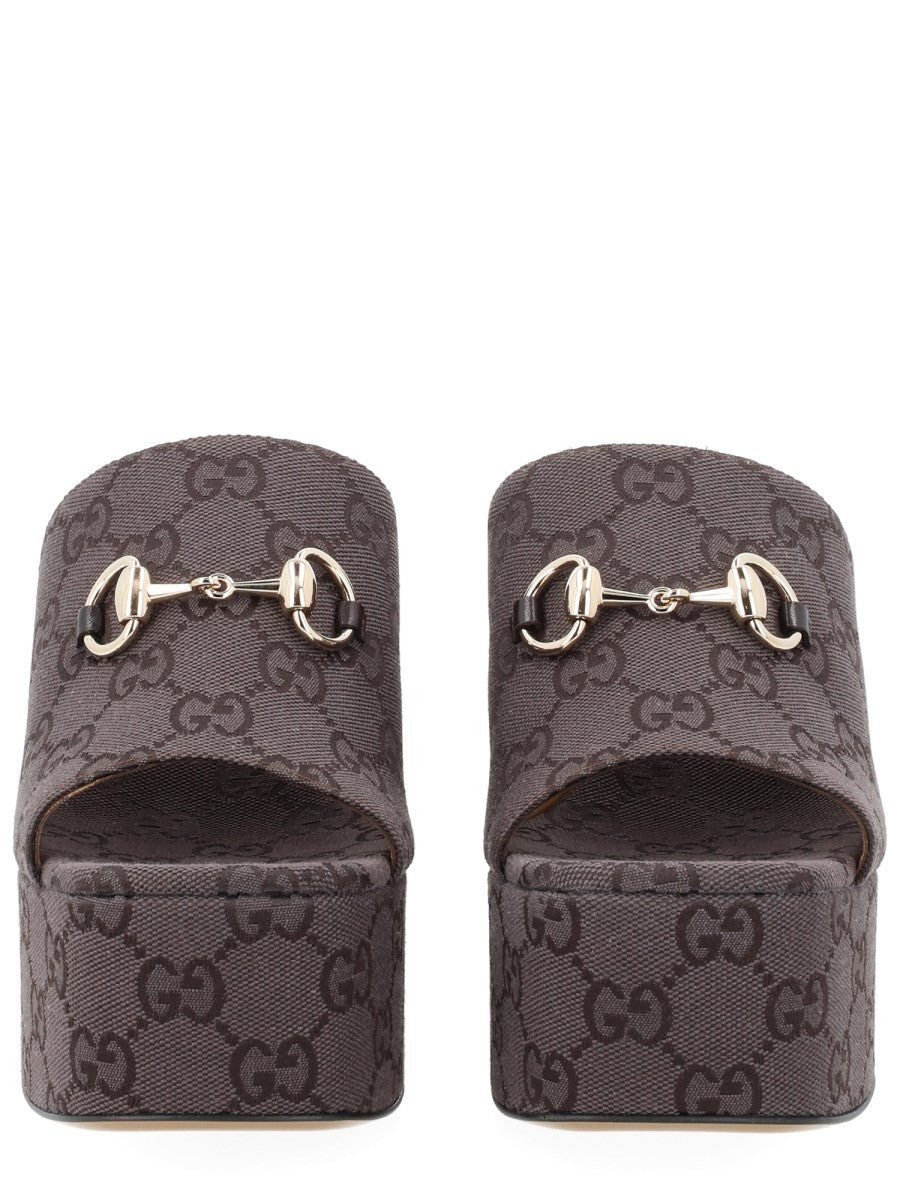 Gucci Women's Fabric Wedge Sandal Brown