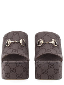 Gucci Women's Fabric Wedge Sandal Brown