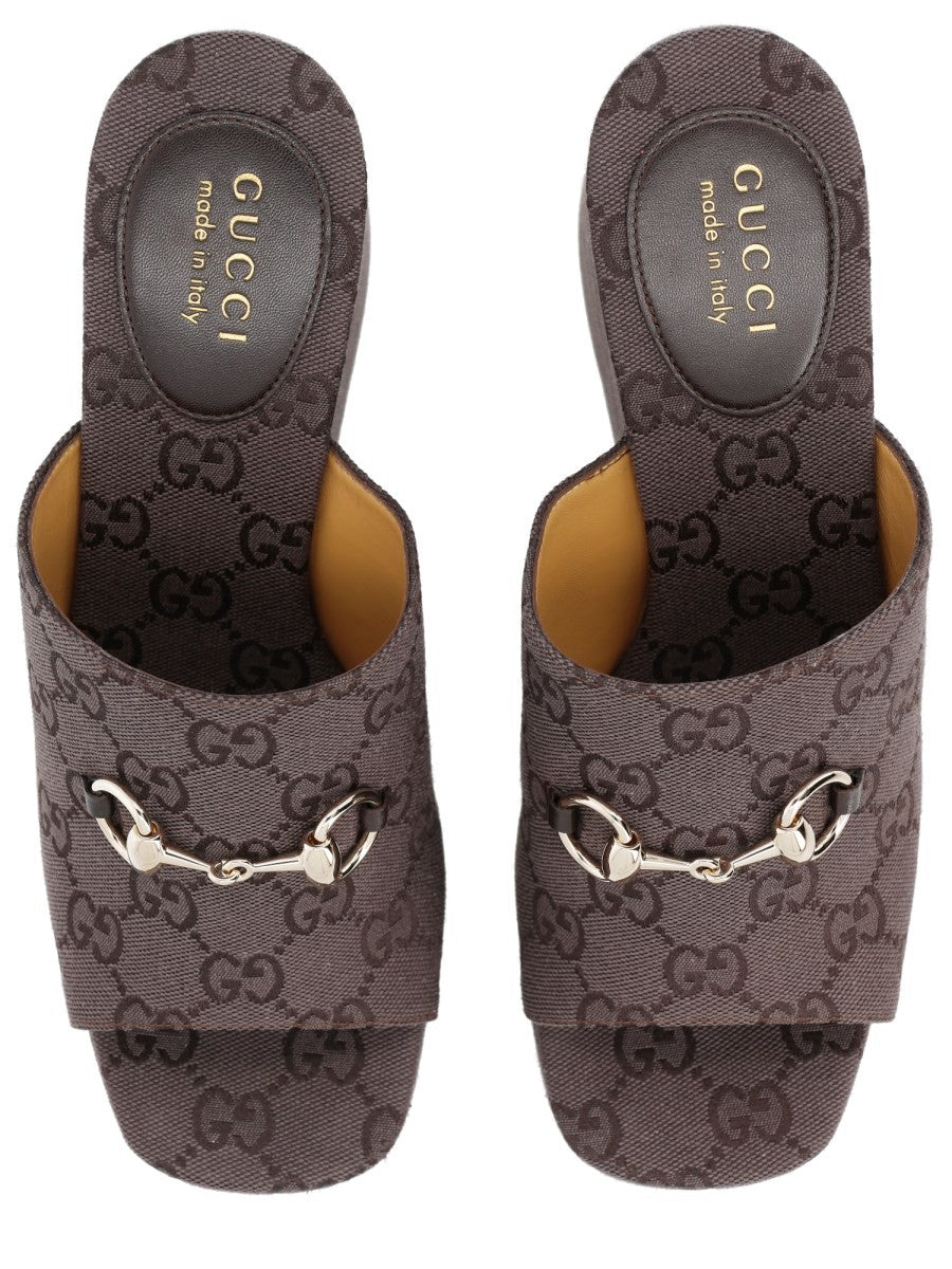 Gucci Women's Fabric Wedge Sandal Brown