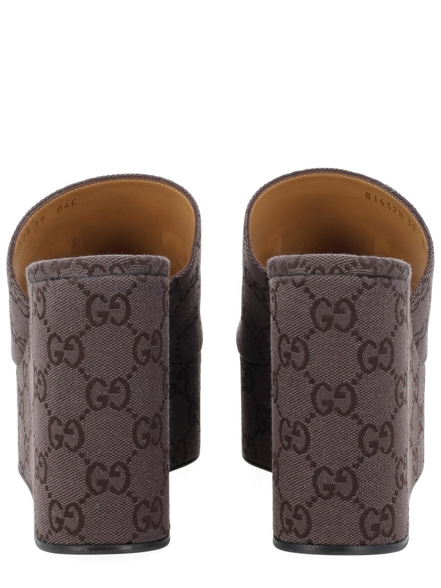 Gucci Women's Fabric Wedge Sandal Brown
