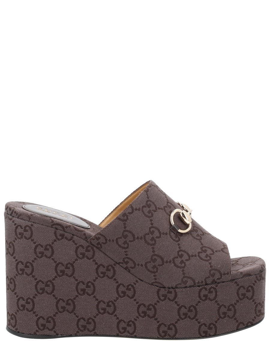 Gucci Women's Fabric Wedge Sandal Brown