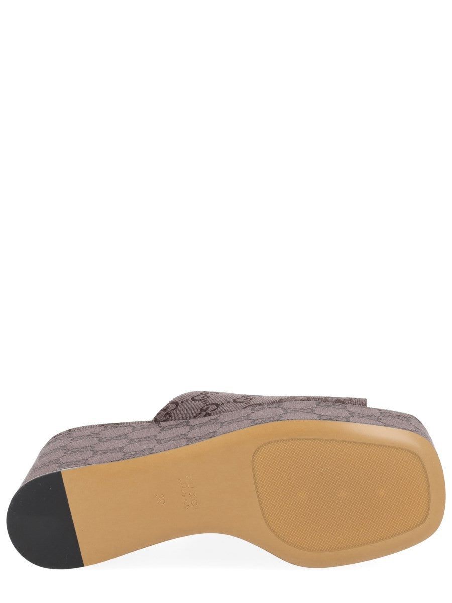 Gucci Women's Fabric Wedge Sandal Brown