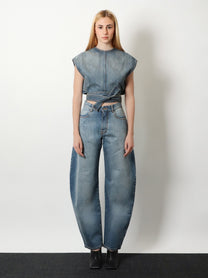 ALAÏA Women's Faded Blue Denim Jeans Blue