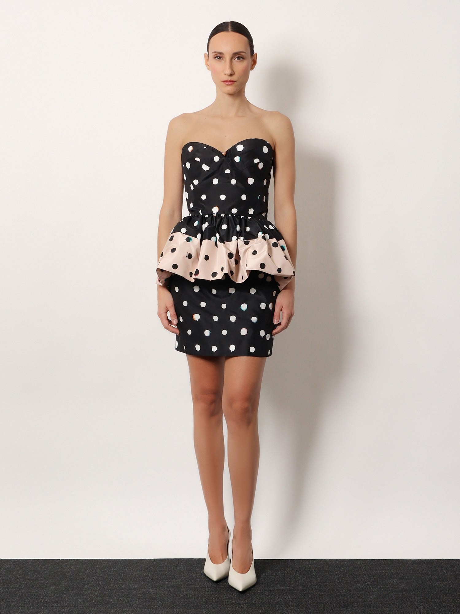 Fendi Women's Falena Dots Taffeta Bustier Dress Black