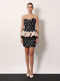 Fendi Women's Falena Dots Taffeta Bustier Dress Black