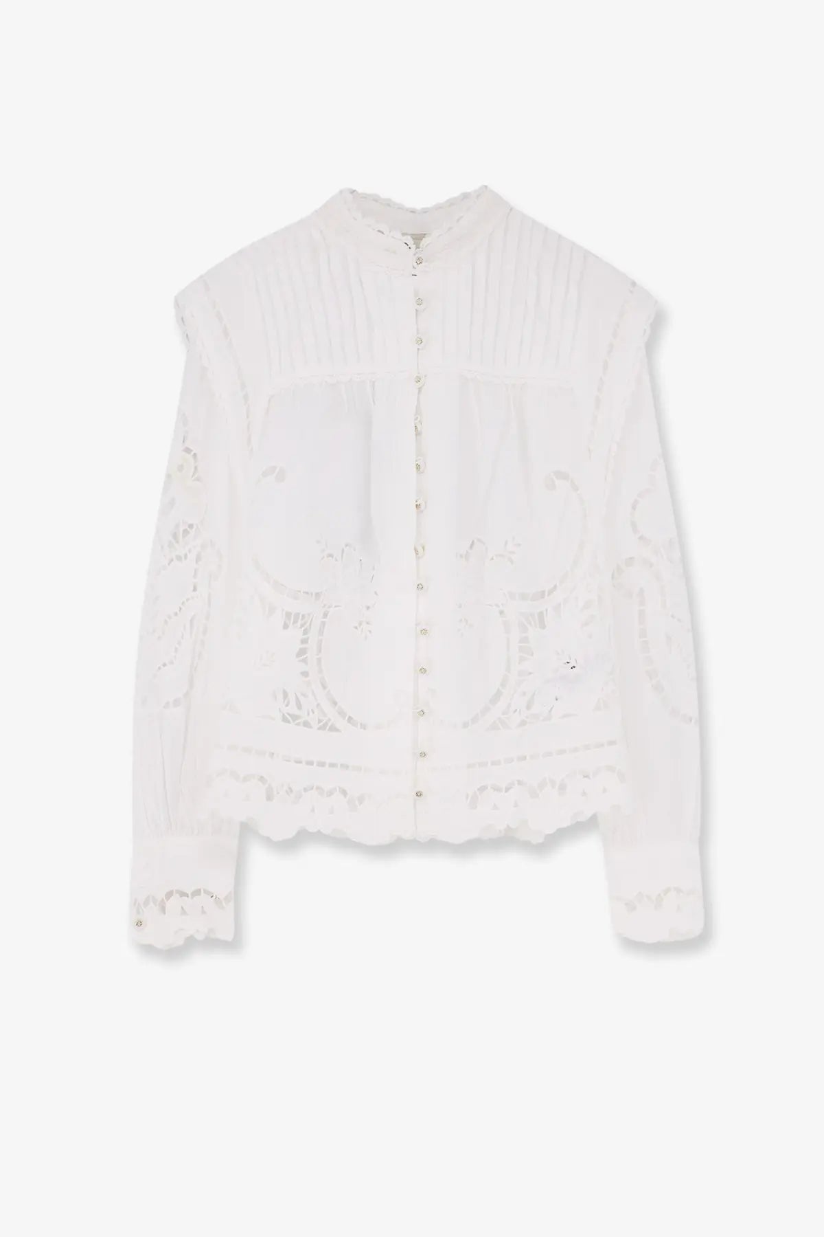 Farm rio women’s richilieu white organic cotton blouse with delicate floral embroidery and ruffled cuffs