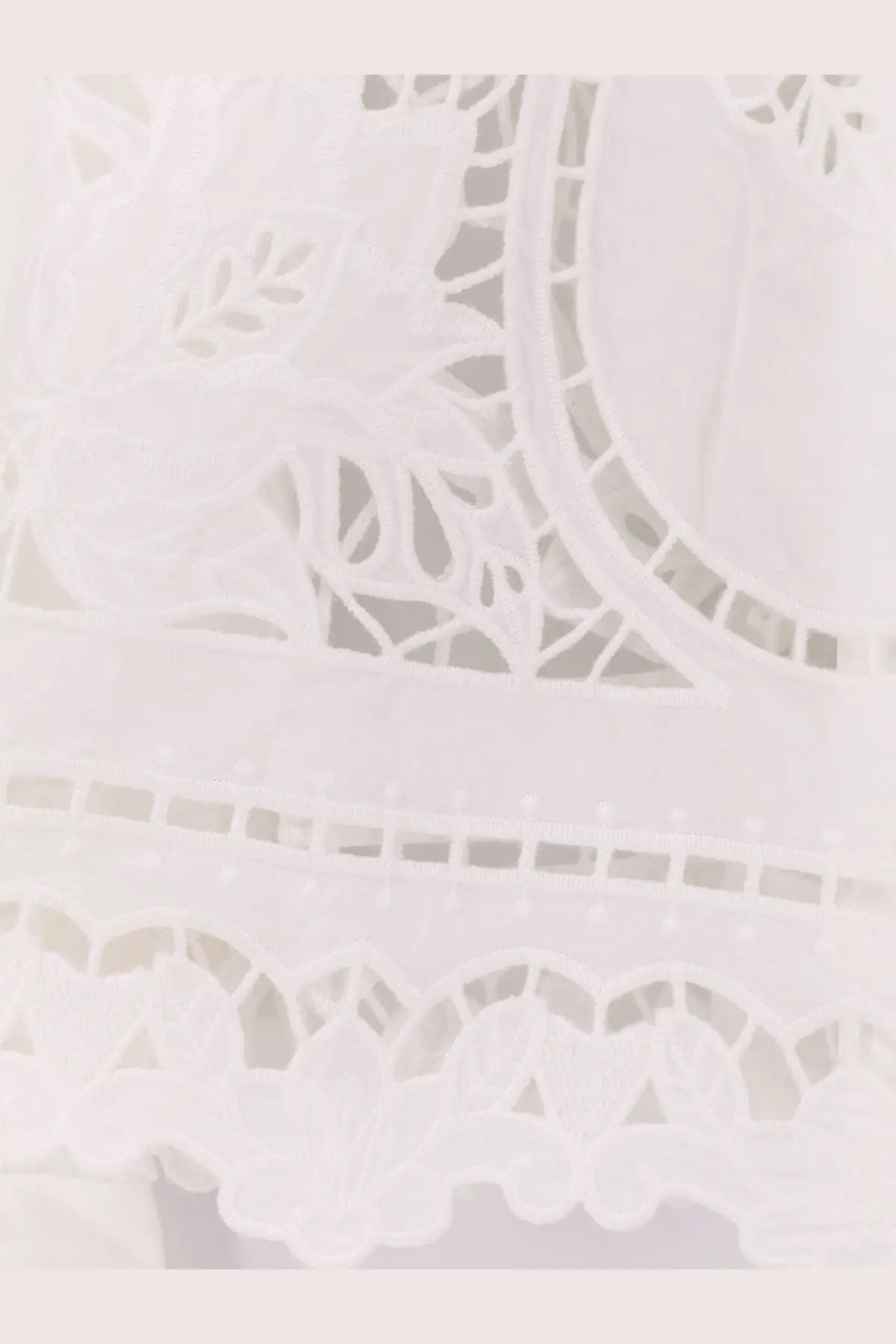 Farm rio women’s richilieu organic cotton white shirt with white lace fabric featuring delicate floral patterns and scalloped edges
