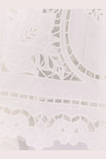 Farm rio women’s richilieu organic cotton white shirt with white lace fabric featuring delicate floral patterns and scalloped edges