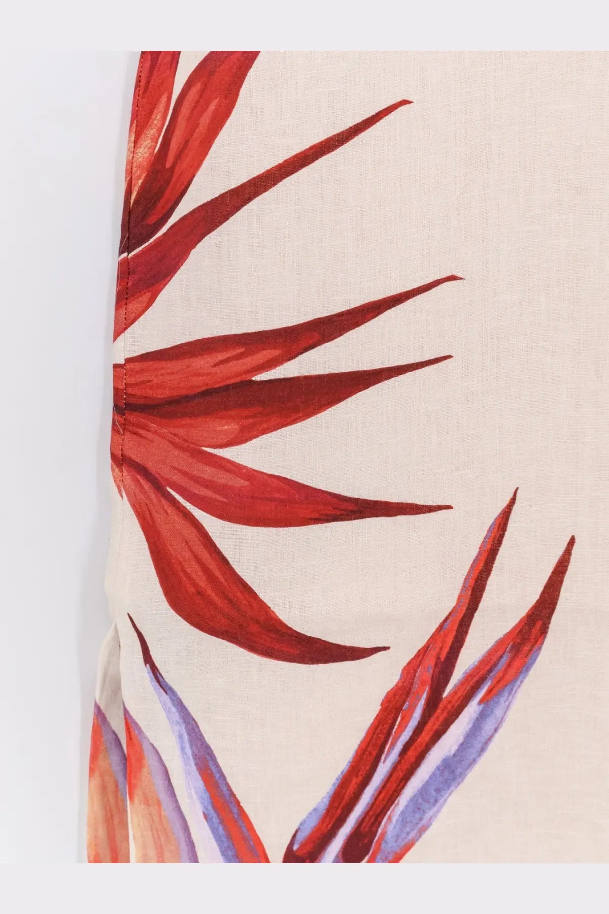Farm rio women’s strelizia linen dress beige with vibrant red and purple bird of paradise floral print