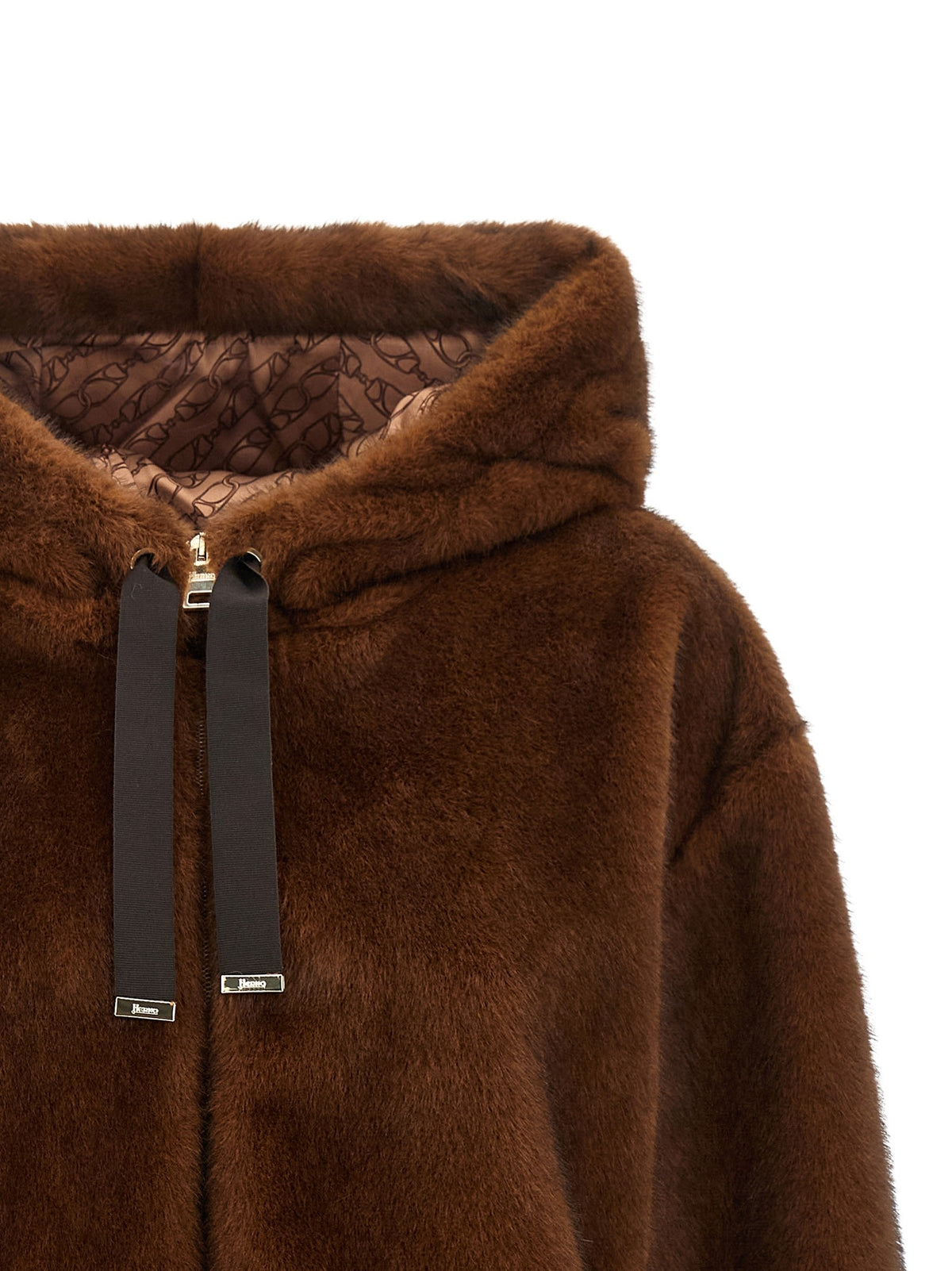 Herno Faux Fur Bomber Jacket Brown, view 3