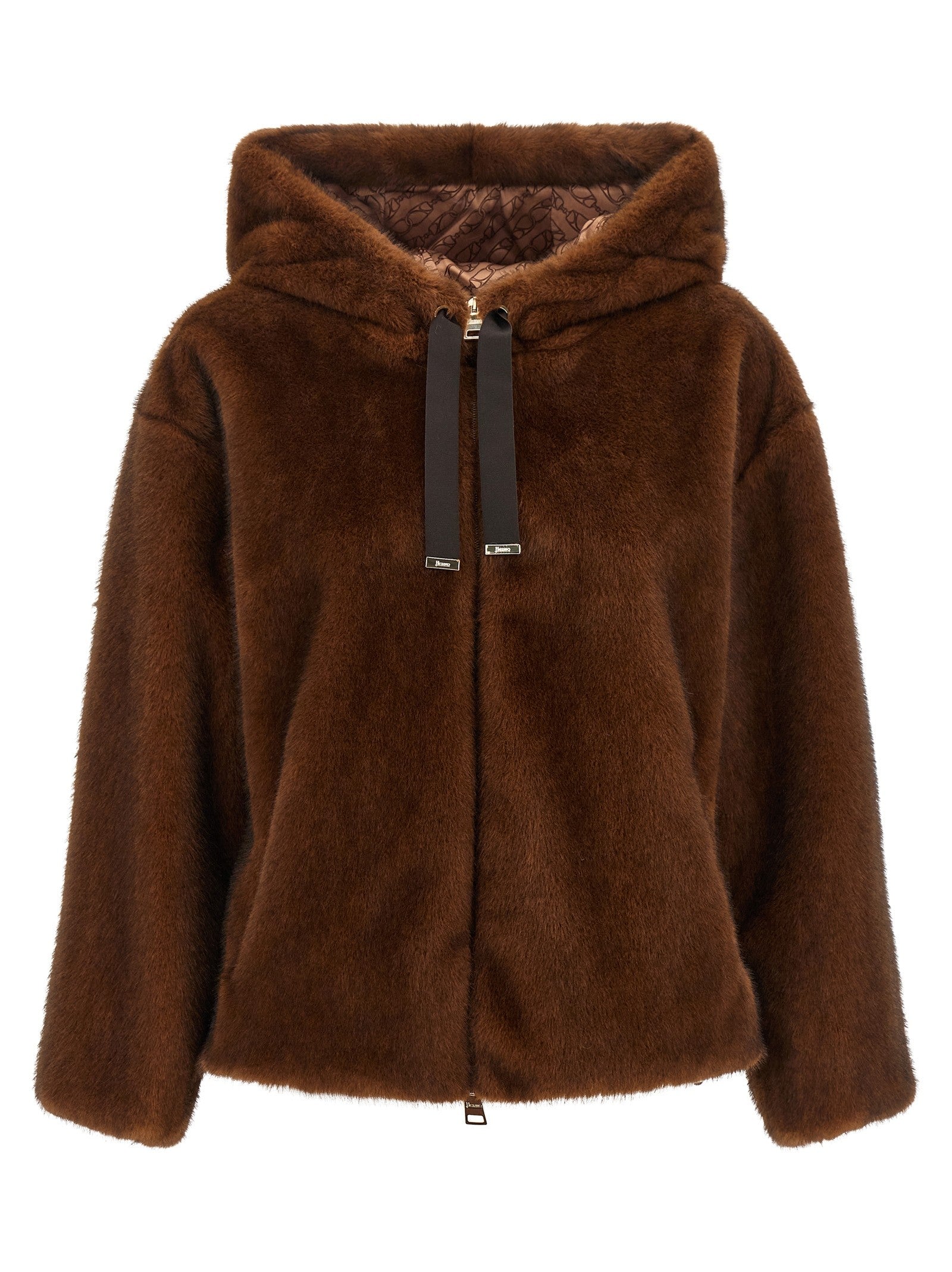 Herno Faux Fur Bomber Jacket Brown