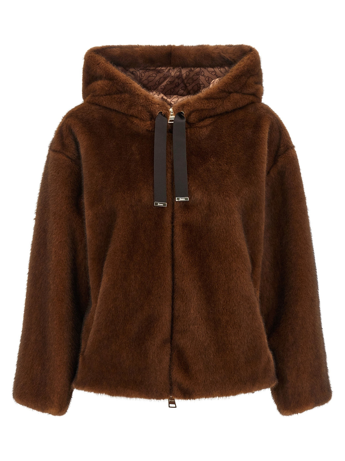 Herno Faux Fur Bomber Jacket Brown