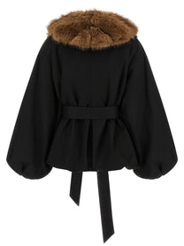 ROTATE Birger Christensen Faux Fur Collar Jacket Black