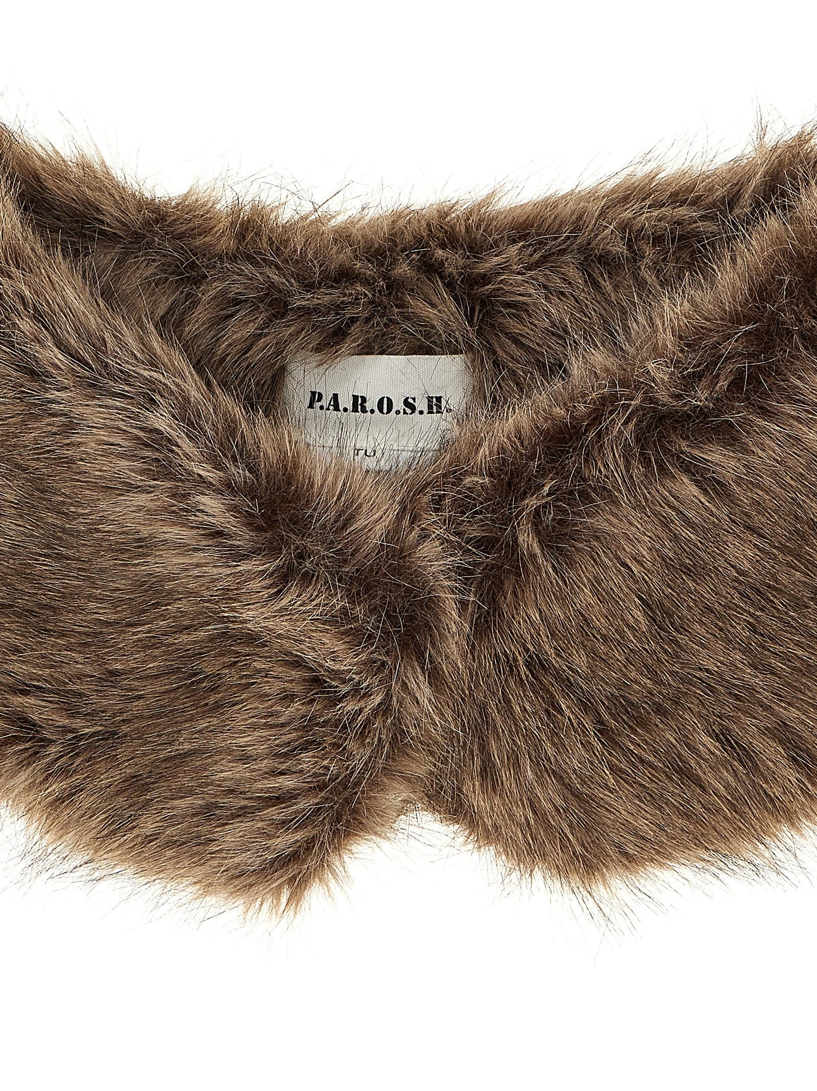 Parosh Faux Fur Collar Brown