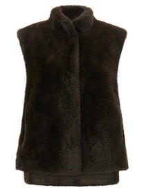 LOU ANDREA Faux Fur Vest Brown