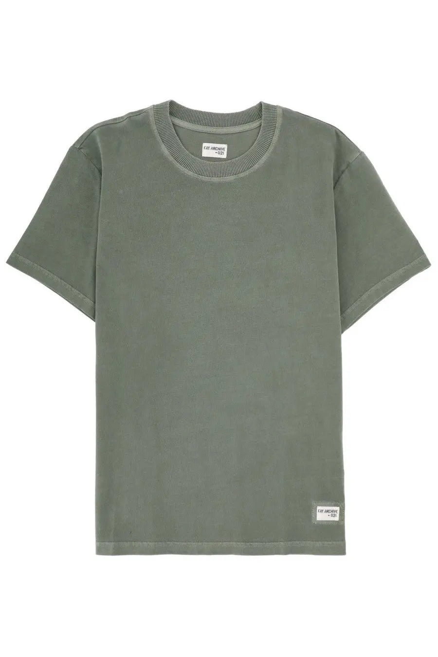 Olive green men’s short-sleeved crew neck t-shirt by fay with ribbed neckline and white woven labels