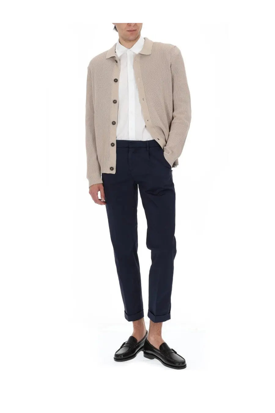 Beige ribbed knit fay men cardigan in maglia di cotone with dark brown buttons made from cotton material